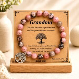 Grandma Bracelet & Card - Black Line Rhodochrosite